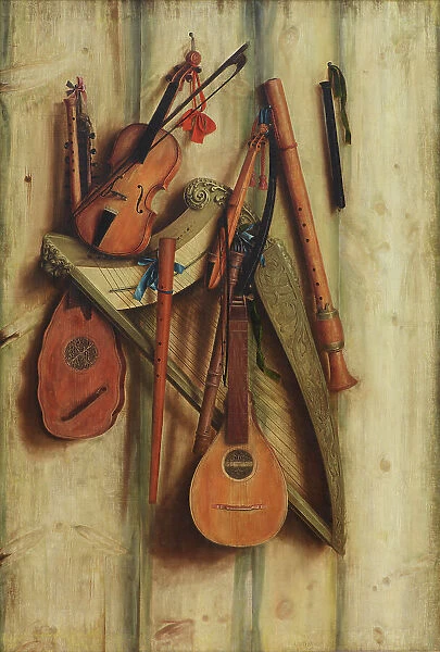 Board Partition with Musical Instruments. Trompe l'oeil, 1672. Creator: Franciscus Gysbrechts