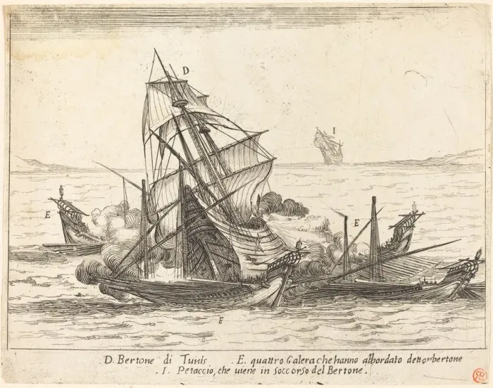 Framed Print : Boarding of the Bertone, 1617. Creator: Jacques Callot Framed Print : Boarding of the Bertone, 1617. Creator: Jacques Callot