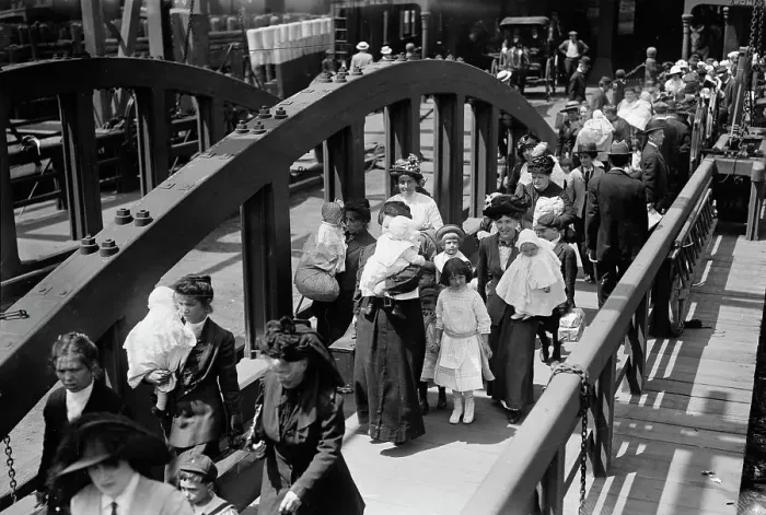 Framed Print : Boarding ferry for fresh air outing, 1913. Creator: Bain News Service Framed Print : Boarding ferry for fresh air outing, 1913. Creator: Bain News Service