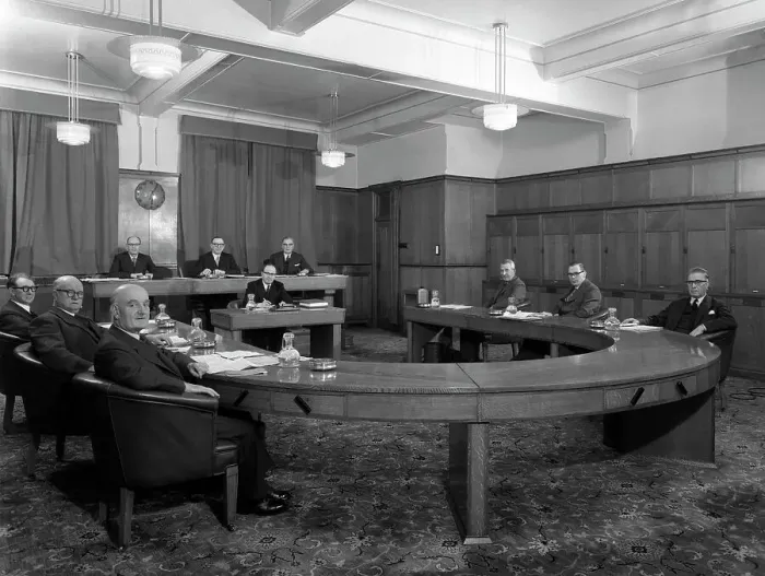 Framed Print : Boardroom scene at the Barnsley Co-op, South Yorkshire, 1957. Artist: Michael Walters Framed Print : Boardroom scene at the Barnsley Co-op, South Yorkshire, 1957. Artist: Michael Walters