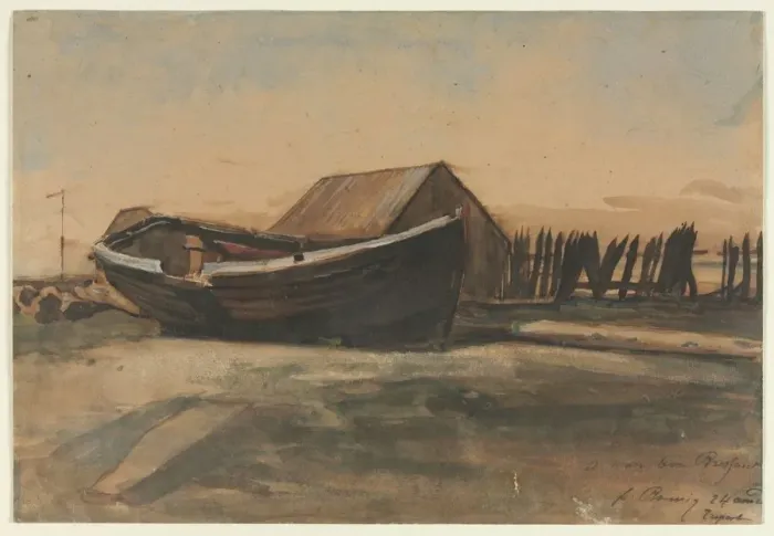 Framed Print : Boat on a Beach, Le Treport, 1854. Creator: Francois Bonvin (French, 1817-1887) Framed Print : Boat on a Beach, Le Treport, 1854. Creator: Francois Bonvin (French, 1817-1887)