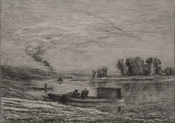Framed Print : The Boat in Conflans, 1866. Creator: Charles Francois Daubigny (French, 1817-1878) Framed Print : The Boat in Conflans, 1866. Creator: Charles Francois Daubigny (French, 1817-1878)