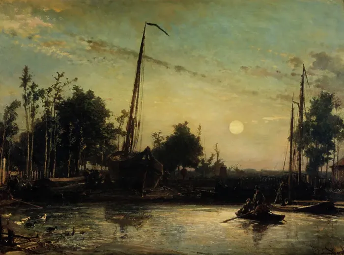 Framed Print : Boat under construction by the canal, Dutch landscape, 1857. Creator: Johan Barthold Jongkind Framed Print : Boat under construction by the canal, Dutch landscape, 1857. Creator: Johan Barthold Jongkind