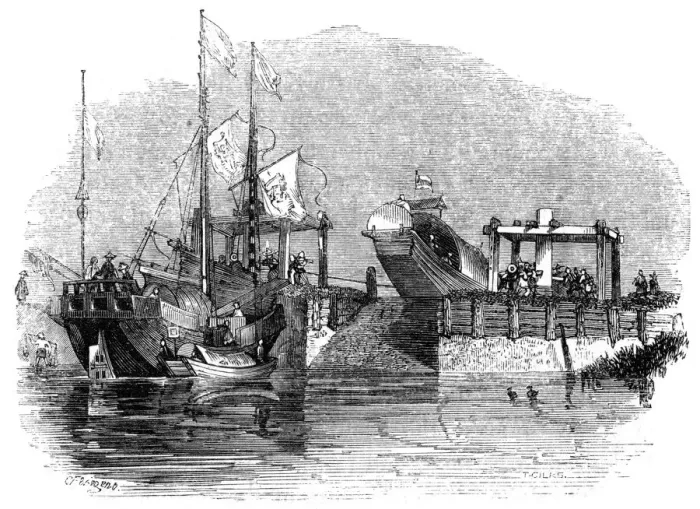 Framed Print : Boat drawn over a sluice or lock on a canal, 1847. Artist: Giles Framed Print : Boat drawn over a sluice or lock on a canal, 1847. Artist: Giles