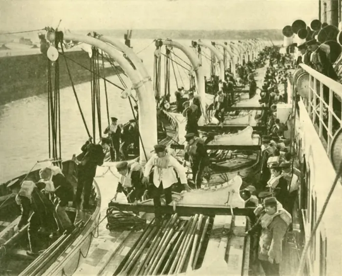 Framed Print : Boat Drill Aboard the Aquitania. c1930. Creator: Unknown Framed Print : Boat Drill Aboard the Aquitania. c1930. Creator: Unknown
