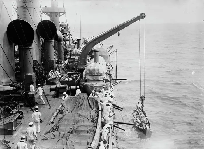 Framed Print : Boat Drill on USS Washington, between c1910 and c1915. Creator: Bain News Service Framed Print : Boat Drill on USS Washington, between c1910 and c1915. Creator: Bain News Service