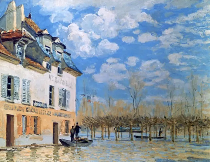 Framed Print : The Boat in the Flood, Port-Marly, 1876. Artist: Alfred Sisley Framed Print : The Boat in the Flood, Port-Marly, 1876. Artist: Alfred Sisley