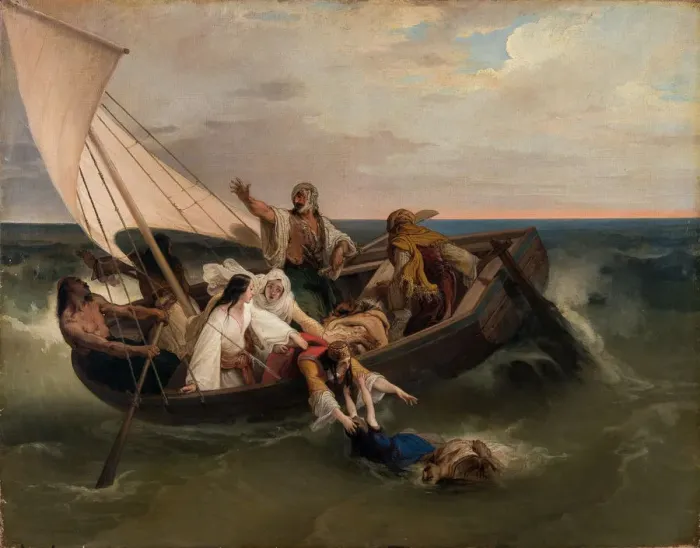 Framed Print : Boat with Greek Fugitives, 1834. Creator: Hayez, Francesco (1791-1882) Framed Print : Boat with Greek Fugitives, 1834. Creator: Hayez, Francesco (1791-1882)