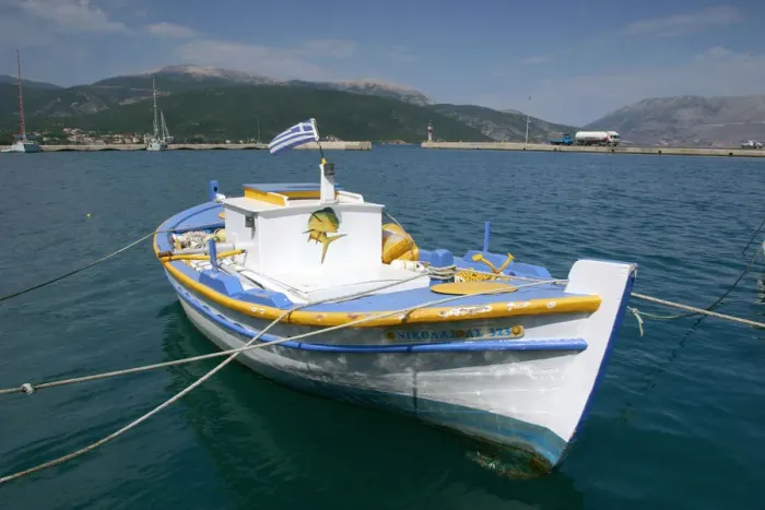 Framed Print : Boat in the harbour of Sami, Kefalonia, Greece Framed Print : Boat in the harbour of Sami, Kefalonia, Greece