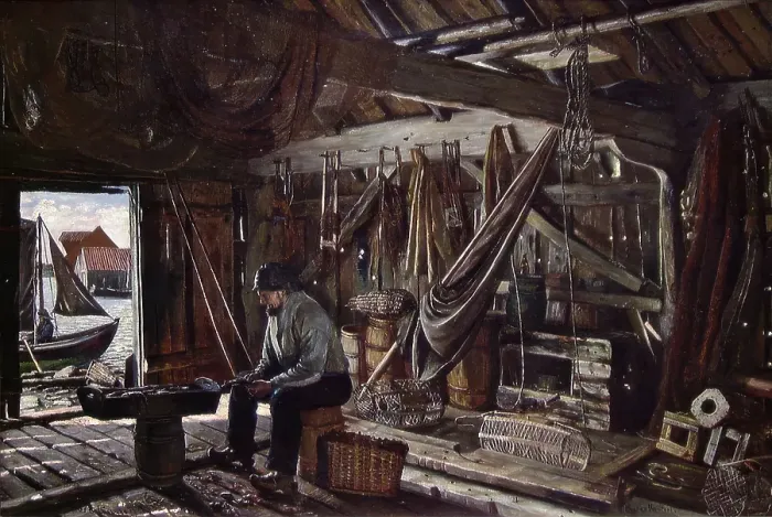 Framed Print : In the Boat House, 1881. Creator: Gustav Wentzel Framed Print : In the Boat House, 1881. Creator: Gustav Wentzel