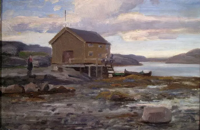 Framed Print : Boat House in Flatanger, probably 1896. Creator: Fredrik Jonas Lucian Botfield Collett Framed Print : Boat House in Flatanger, probably 1896. Creator: Fredrik Jonas Lucian Botfield Collett