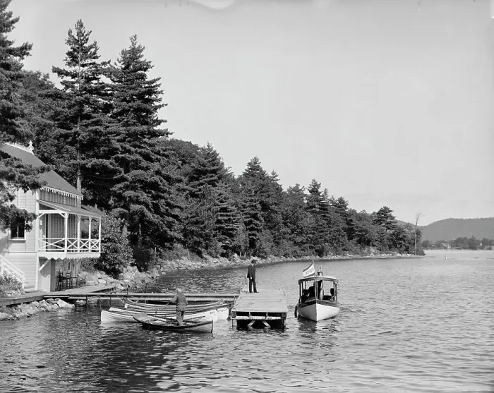Framed Print : Boat house at Rogers Rock, Lake George, N.Y. between 1900 and 1910. Creator: William H. Jackson Framed Print : Boat house at Rogers Rock, Lake George, N.Y. between 1900 and 1910. Creator: William H. Jackson