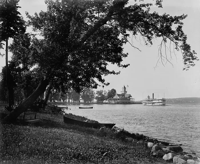 Framed Print : Boat landing, Lake Chautauqua, c1898. Creator: Unknown Framed Print : Boat landing, Lake Chautauqua, c1898. Creator: Unknown