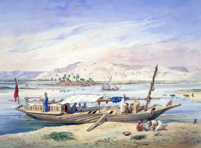 Framed Print : A Boat on the Nile, Egypt, 19th century. Artist: Emile Prisse D Avennes Framed Print : A Boat on the Nile, Egypt, 19th century. Artist: Emile Prisse D Avennes