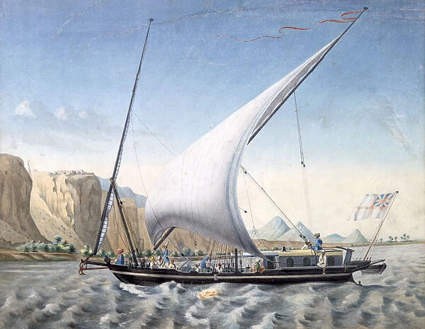 A Boat on the Nile, Ibrim, Nubia, 1827-1829. Artist: Louis M. A. Linant de Bellefonds