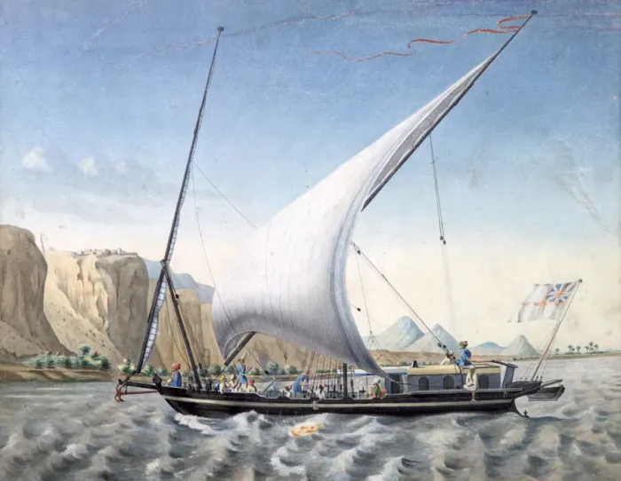 Framed Print : A Boat on the Nile, Ibrim, Nubia, 1827-1829. Artist: Louis M. A. Linant de Bellefonds Framed Print : A Boat on the Nile, Ibrim, Nubia, 1827-1829. Artist: Louis M. A. Linant de Bellefonds
