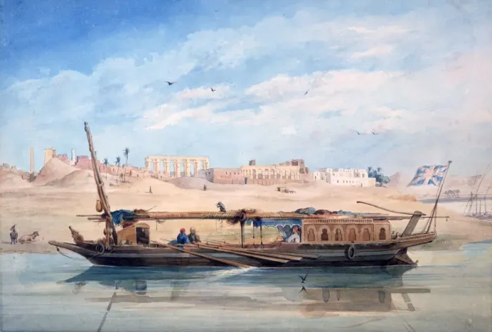 Framed Print : A Boat on the Nile, Luxor, Egypt, 19th century. Artist: Emile Prisse D Avennes Framed Print : A Boat on the Nile, Luxor, Egypt, 19th century. Artist: Emile Prisse D Avennes