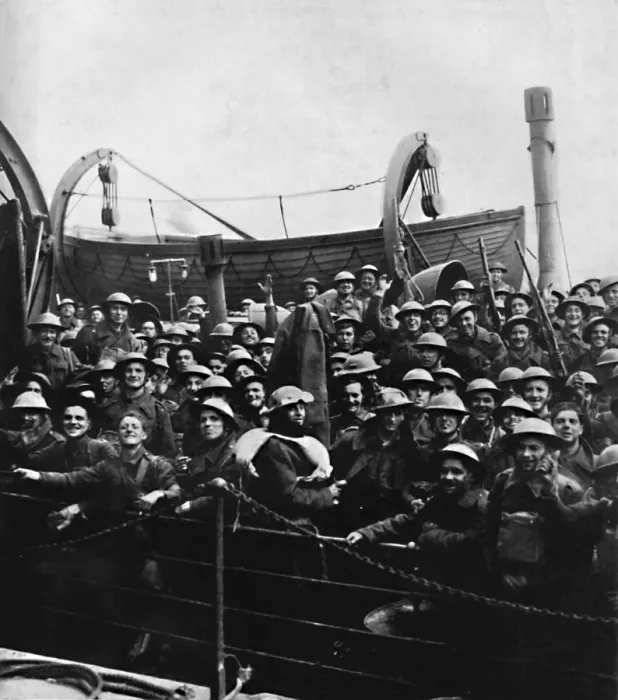 Framed Print : A boat of soldiers rescued from Dunkirk, 1940, (1945)