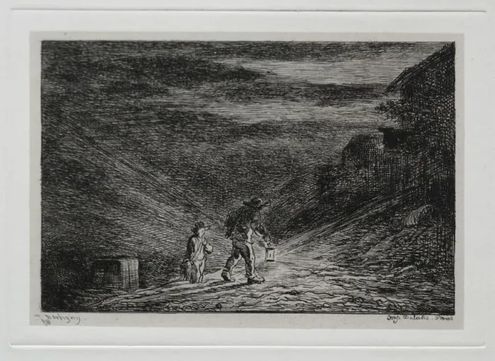 Framed Print : The Boat Trip: The Search for an Inn, 1861. Creator: Charles Francois Daubigny (French Framed Print : The Boat Trip: The Search for an Inn, 1861. Creator: Charles Francois Daubigny (French