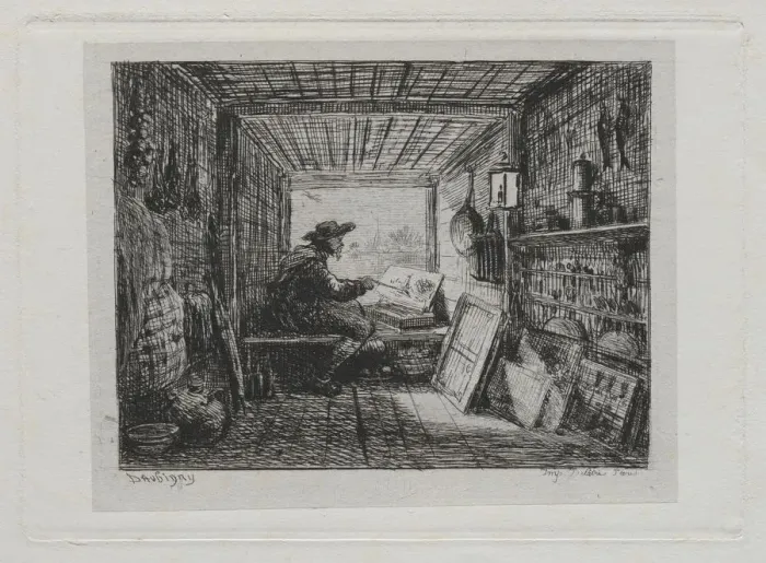 Framed Print : The Boat Trip: The Studio on the Boat, 1861. Creator: Charles Francois Daubigny (French Framed Print : The Boat Trip: The Studio on the Boat, 1861. Creator: Charles Francois Daubigny (French