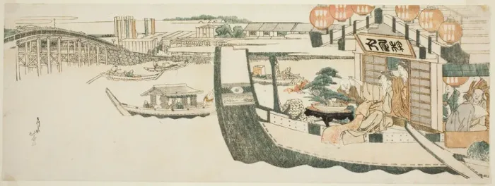 Framed Print : Boating parties on the Sumida River, Japan, c. 1808 / 12. Creator: Hokusai Framed Print : Boating parties on the Sumida River, Japan, c. 1808 / 12. Creator: Hokusai