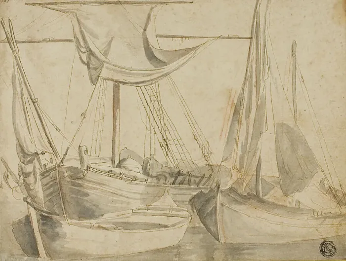 Framed Print : Three Boats, 1630 / 93. Creator: Willem van de Velde I Framed Print : Three Boats, 1630 / 93. Creator: Willem van de Velde I