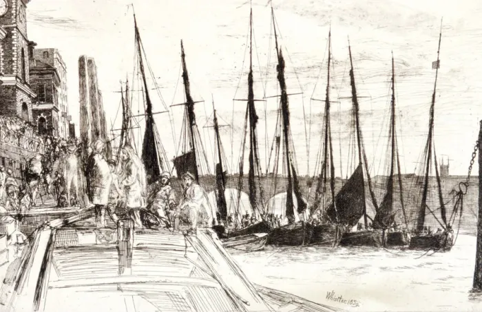 Framed Print : Boats alongside Billingsgate, London, 1859. Artist: James Abbott McNeill Whistler Framed Print : Boats alongside Billingsgate, London, 1859. Artist: James Abbott McNeill Whistler