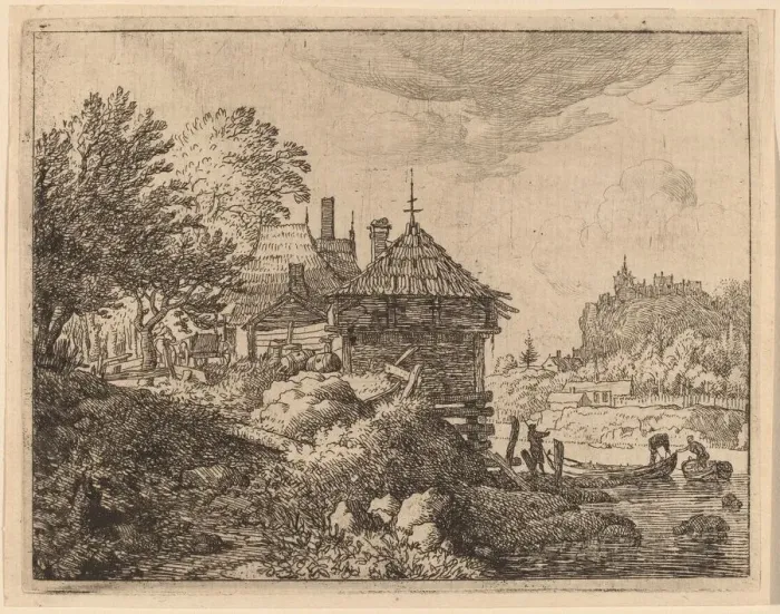 Framed Print : Two Boats Approaching a Hut, probably c. 1645 / 1656. Creator: Allart van Everdingen Framed Print : Two Boats Approaching a Hut, probably c. 1645 / 1656. Creator: Allart van Everdingen