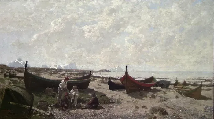 Framed Print : Boats on the Beach, 1883. Creator: Otto Sinding Framed Print : Boats on the Beach, 1883. Creator: Otto Sinding
