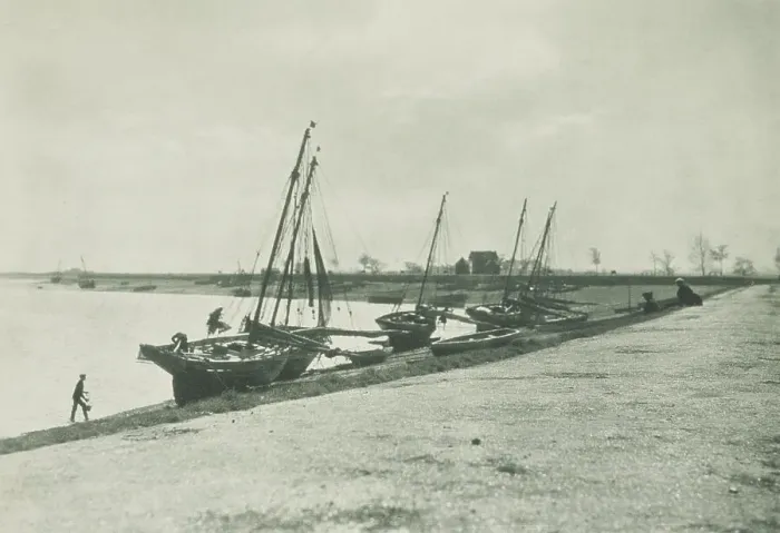 Framed Print : [Boats on beach]. From the album: Photograph album - England, 1920s. Creator: Harry Moult
