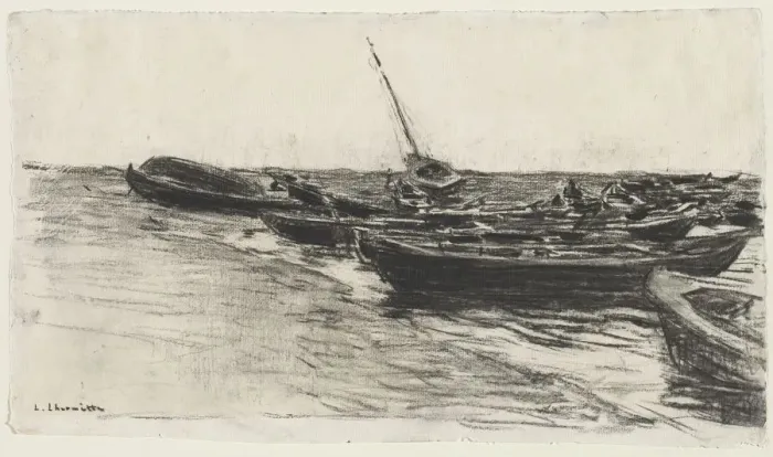 Framed Print : Boats on the Beach, c. 1874 / 81. Creator: Leon Augustin Lhermitte (French, 1844-1925) Framed Print : Boats on the Beach, c. 1874 / 81. Creator: Leon Augustin Lhermitte (French, 1844-1925)