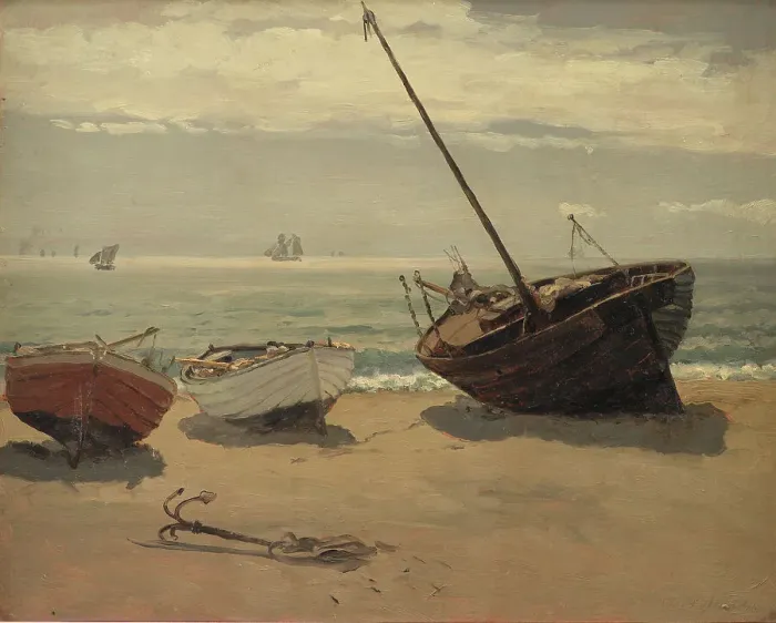 Framed Print : Boats on the beach. Skagen, 1855-1913. Creator: Wilhelm Xylander