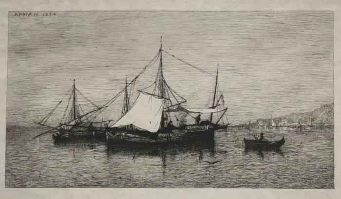 Framed Print : Boats of Cabotage (Coasts of Italy), 1874. Creator: Adolphe Appian (French, 1818-1898) Framed Print : Boats of Cabotage (Coasts of Italy), 1874. Creator: Adolphe Appian (French, 1818-1898)