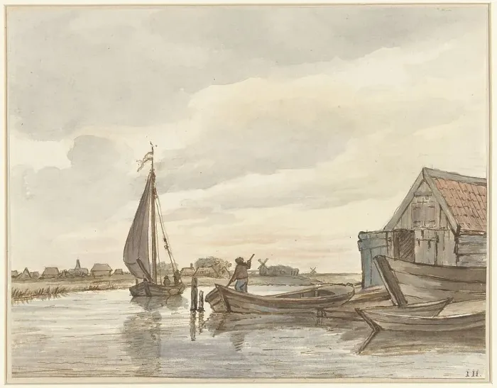 Framed Print : Boats on a canal, 1776-1822. Creator: Jan Hulswit