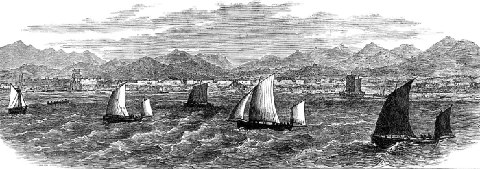 Framed Print : Boats carrying officers to see the Great Wall of China, 1881. Creator: Unknown Framed Print : Boats carrying officers to see the Great Wall of China, 1881. Creator: Unknown