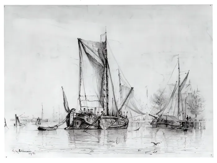 Framed Print : Boats in Harbor, 1878. Creator: Louis Michel Eilshemius Framed Print : Boats in Harbor, 1878. Creator: Louis Michel Eilshemius