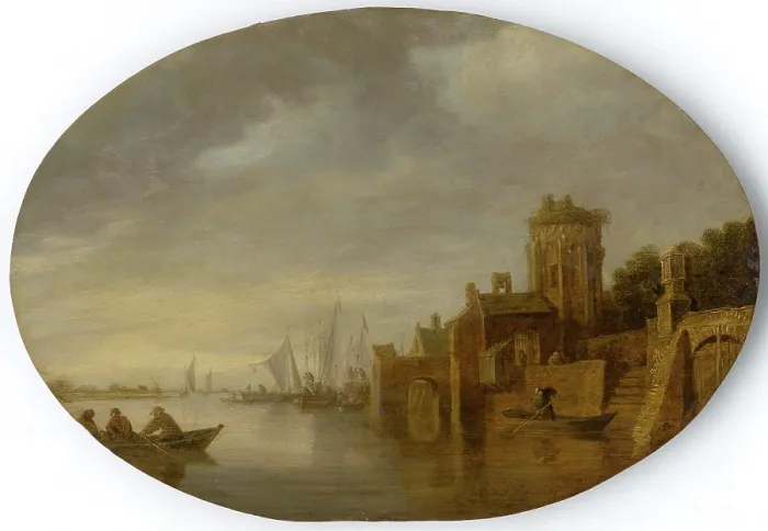 Framed Print : Boats in a harbour, 1640-1650. Creator: Follower of Jan van Goyen Framed Print : Boats in a harbour, 1640-1650. Creator: Follower of Jan van Goyen