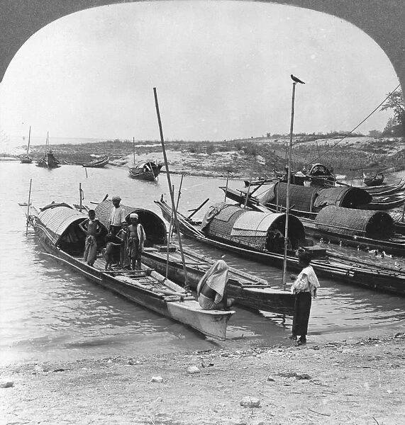Boats on the Irrawaddy River, Mingun, Burma, 1908. Artist: Stereo Travel Co