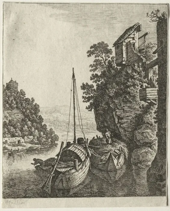 Framed Print : Two Boats moored under a rock, 1667. Creator: Herman Saftleven (Dutch, 1609-1685) Framed Print : Two Boats moored under a rock, 1667. Creator: Herman Saftleven (Dutch, 1609-1685)