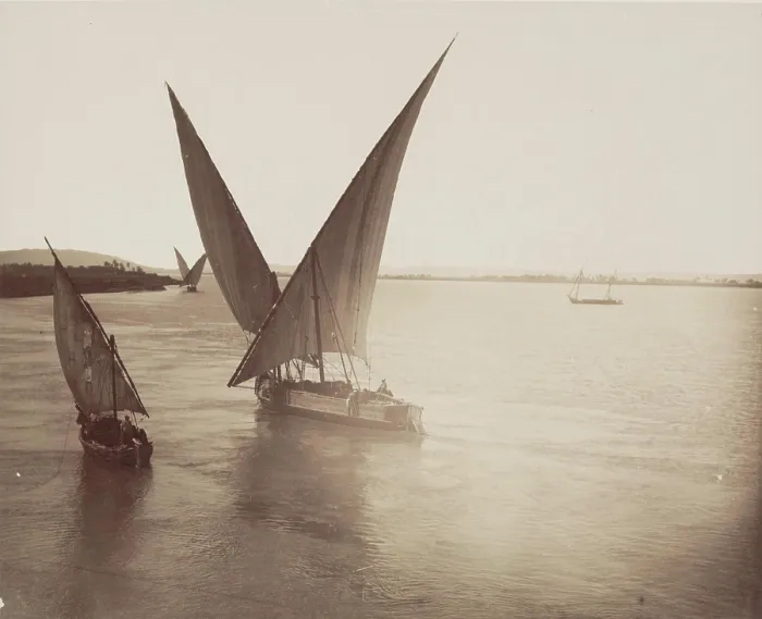 Framed Print : Boats on the Nile, 19th century. Creator: Anon Framed Print : Boats on the Nile, 19th century. Creator: Anon
