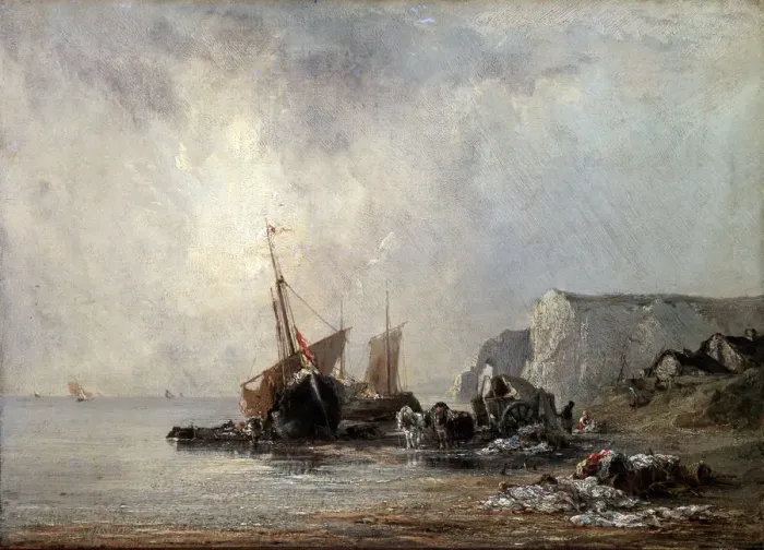 Framed Print : Boats at the Normandy Shore, 1823. Artist: Richard Parkes Bonington Framed Print : Boats at the Normandy Shore, 1823. Artist: Richard Parkes Bonington
