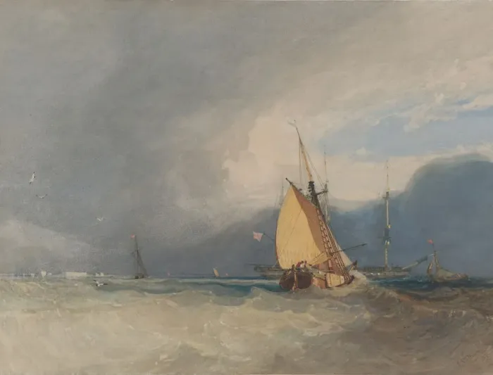 Framed Print : Boats off the Coast, Storm Approaching, 1830. Creator: John Sell Cotman Framed Print : Boats off the Coast, Storm Approaching, 1830. Creator: John Sell Cotman