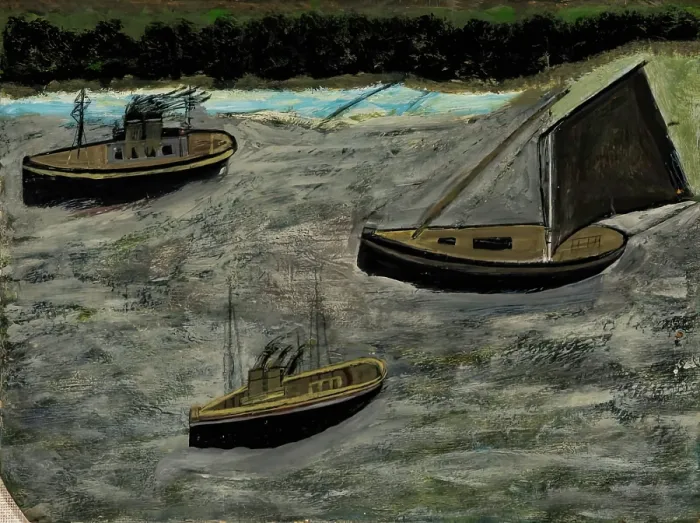 Framed Print : Three Boats Off The Shore, c1935. Creator: Alfred Wallis Framed Print : Three Boats Off The Shore, c1935. Creator: Alfred Wallis