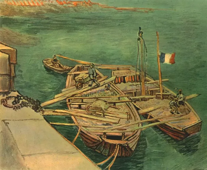 Framed Print : Boats on the Rhone, August 1888, (1947). Creator: Vincent van Gogh Framed Print : Boats on the Rhone, August 1888, (1947). Creator: Vincent van Gogh