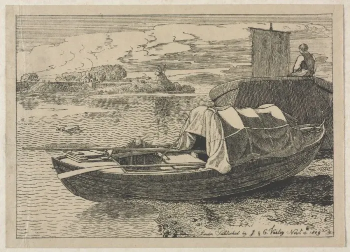 Framed Print : Boats on a River, Windmill in Distance, 1809. Creator: Cornelius Varley (British, 1781-1873) Framed Print : Boats on a River, Windmill in Distance, 1809. Creator: Cornelius Varley (British, 1781-1873)