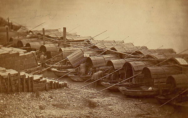 Boats Along Riverbank, 1870s. Creator: Unknown