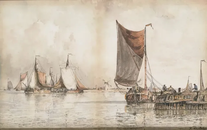 Framed Print : Boats On The Scheldt. Creator: Francois Carlebur II Framed Print : Boats On The Scheldt. Creator: Francois Carlebur II
