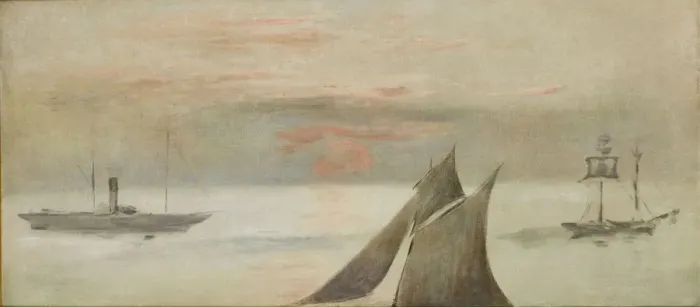 Framed Print : Boats at Sea, Sunset. Artist: Manet, Edouard (1832-1883) Framed Print : Boats at Sea, Sunset. Artist: Manet, Edouard (1832-1883)