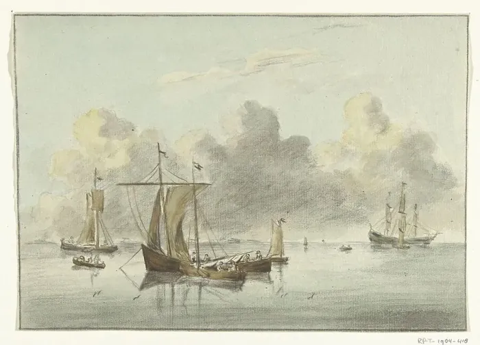 Framed Print : Boats in still water, 1775-1833. Creator: Jean Bernard Framed Print : Boats in still water, 1775-1833. Creator: Jean Bernard