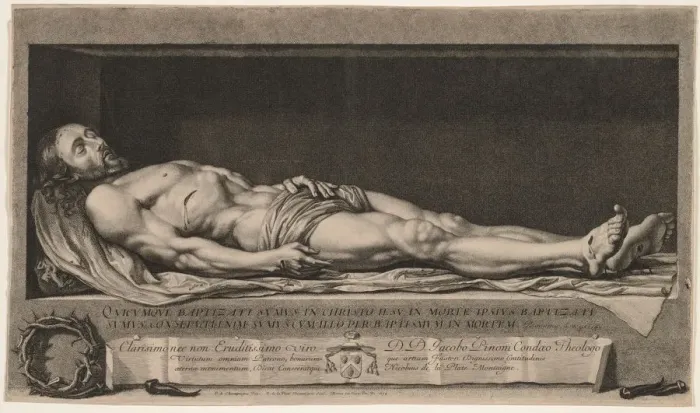 Framed Print : The Body of Christ in the Sepulchre, 1654. Creator: Nicolas de Platte-Montagne (French, 1631-1706) Framed Print : The Body of Christ in the Sepulchre, 1654. Creator: Nicolas de Platte-Montagne (French, 1631-1706)